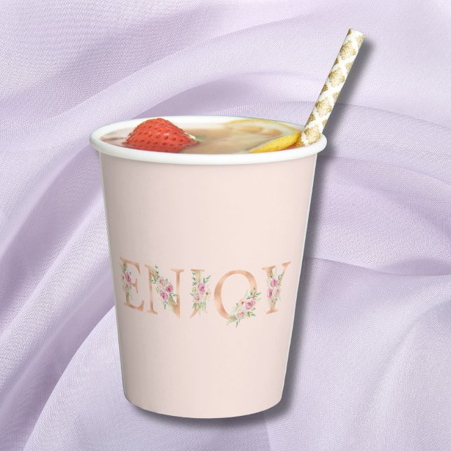 Elegante Blush Pink Aquarell Bloral Baby Dusche Pappbecher (Von Creator hochgeladen)