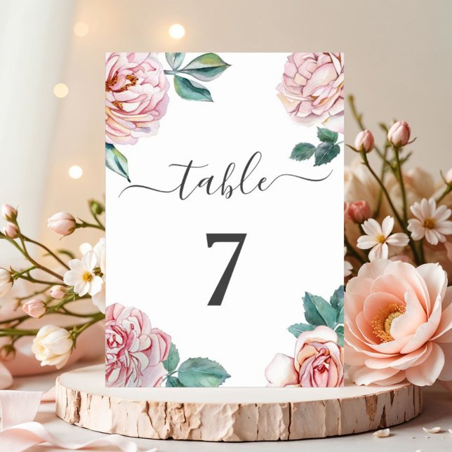 Elegante Blush Pink Bläserige Hochzeiten Tischnummer (Elegant Blush Pink Floral Peonies Wedding Table Number)