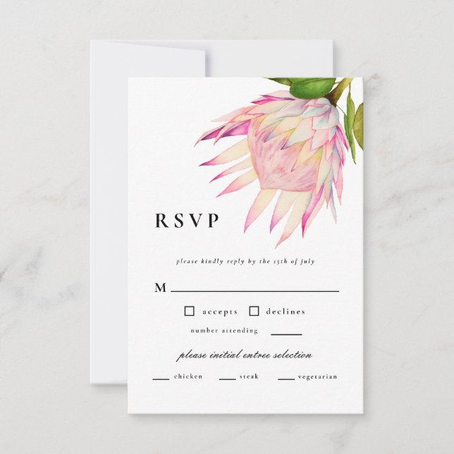 Elegante Blush Pink Bläserne Hochzeit RSVP Karte (Vorderseite)