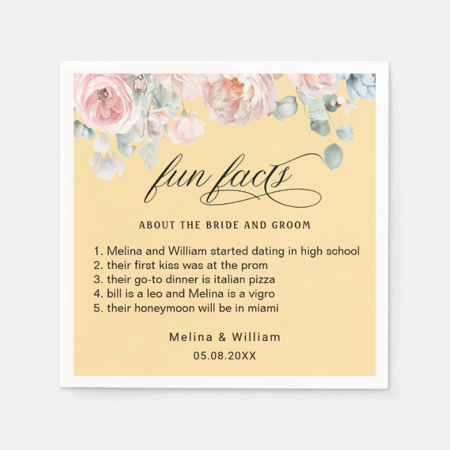 Elegante Blush Pink Bläserner Spaß Fakten Hochzeit Serviette (Vorderseite)