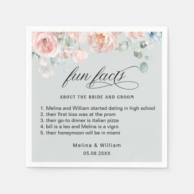 Elegante Blush Pink Bläserner Spaß Fakten Hochzeit Serviette (Vorderseite)