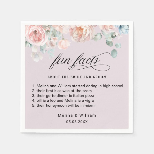 Elegante Blush Pink Bläserner Spaß Fakten Hochzeit Serviette (Vorderseite)