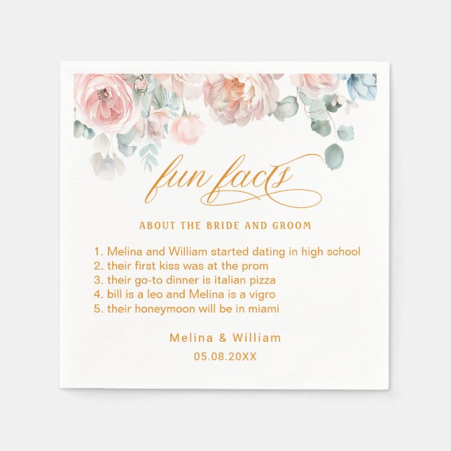 Elegante Blush Pink Bläserner Spaß Fakten Hochzeit Serviette (Vorderseite)