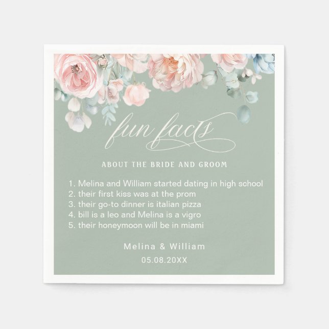 Elegante Blush Pink Bläserner Spaß Fakten Hochzeit Serviette (Vorderseite)