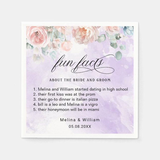 Elegante Blush Pink Bläserner Spaß Fakten Hochzeit Serviette (Vorderseite)