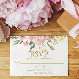 Elegante Blush Pink Bläserpeony Gold Wedding RSVP Karte