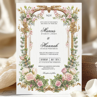 Elegante Blush Pink Bloral und Eukalyptus Greenery Einladung