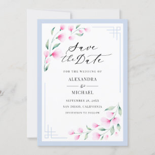 Elegante Blush Pink Blue Watercolor Blume Hochzeit Save The Date