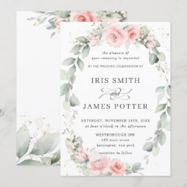 Elegante Blush Pink Blumenstrauß Leafy Wedding Einladung