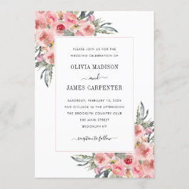 Elegante Blush Pink Blütenblume Wasserfarbenhochze Einladung