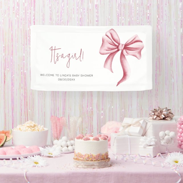 Elegante Blush Pink Bow Baby Dusche Banner (Party)
