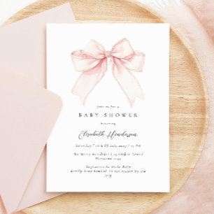 Elegante Blush Pink Bow Baby Dusche Einladung
