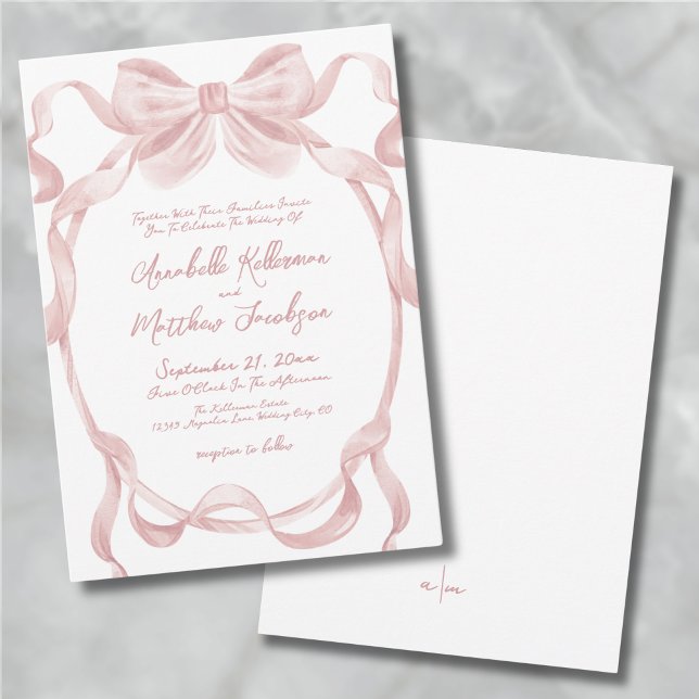 Elegante Blush Pink Bow Whimsical Wedding Einladung (Elegant Blush Pink Bow Whimsical Wedding Invitation)