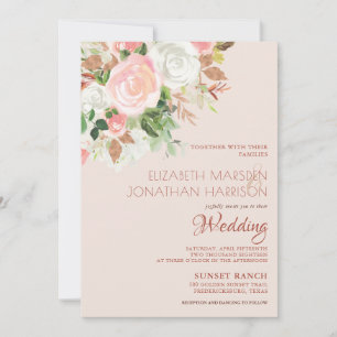 Elegante Blush Pink Champagne Weiße Blütenhochzeit Einladung