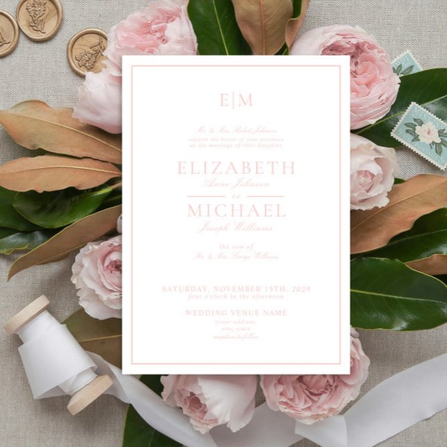 Elegante Blush Pink Classic Script Monogram Weddin Einladung (Von Creator hochgeladen)