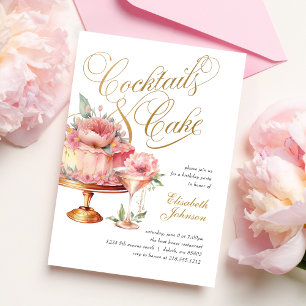 Elegante Blush-Pink-Cocktails und Torte Geburtstag Einladung