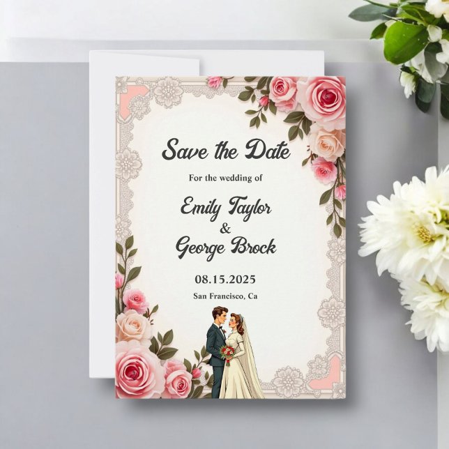 Elegante Blush Pink Couple Summer Floral Wedding Save The Date (Von Creator hochgeladen)