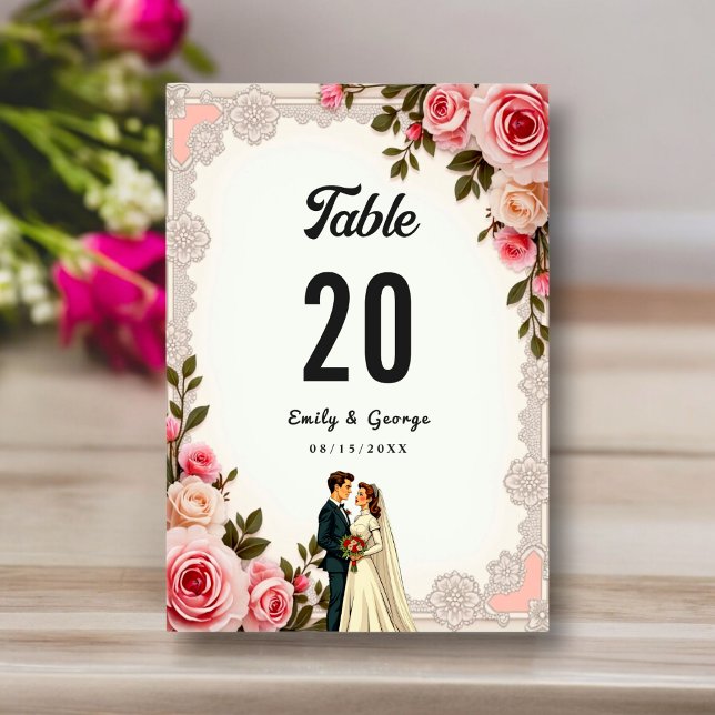 Elegante Blush Pink Couple Summer Floral Wedding Tischnummer (Von Creator hochgeladen)