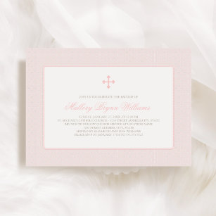 Elegante Blush Pink Cross Muster Baby Girl Taufe Einladung
