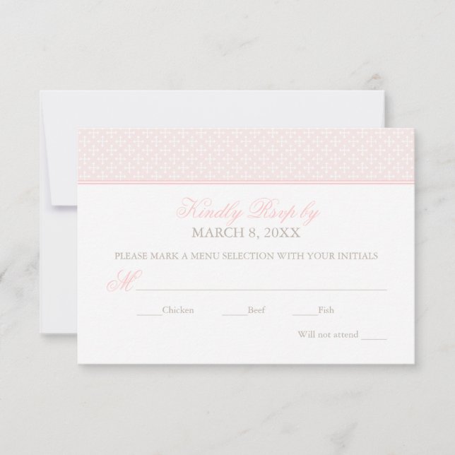 Elegante Blush Pink Cross Muster Baby Girl Taufe RSVP Karte (Vorderseite)