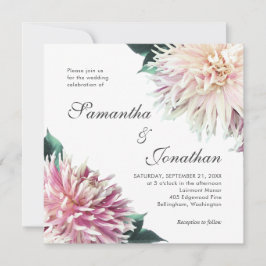 Elegante Blush Pink Dahlia Blumenhochzeit Einladung