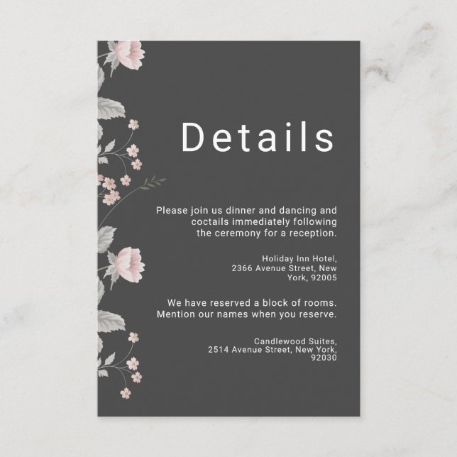 Elegante Blush Pink & Dark Gray Blues Hochzeit Begleitkarte (Vorderseite)