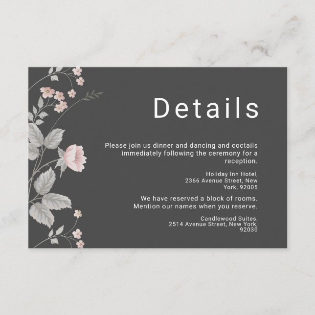 Elegante Blush Pink & Dark Gray Blues Hochzeit Begleitkarte (Vorderseite)