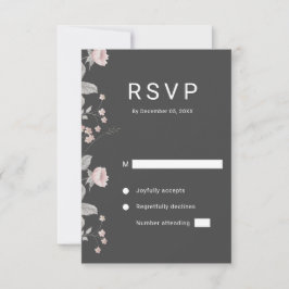 Elegante Blush Pink & Dark Gray Blues Hochzeit RSVP Karte