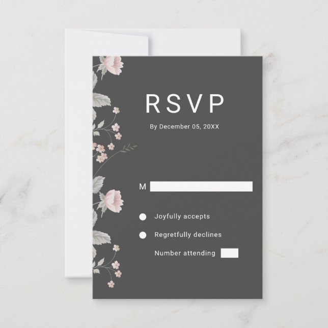 Elegante Blush Pink & Dark Gray Blues Hochzeit RSVP Karte (Vorderseite)