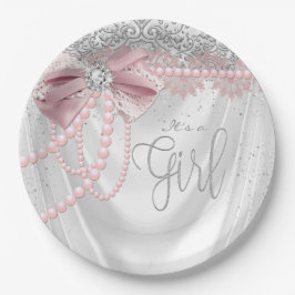 Elegante Blush Pink Diamond Pear Baby Dusche Pappteller