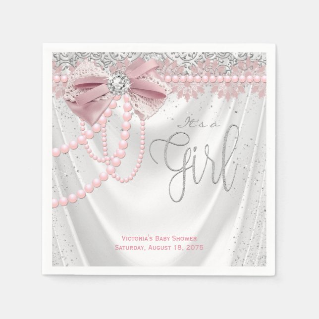 Elegante Blush Pink Diamond Pear Baby Dusche Serviette (Vorderseite)