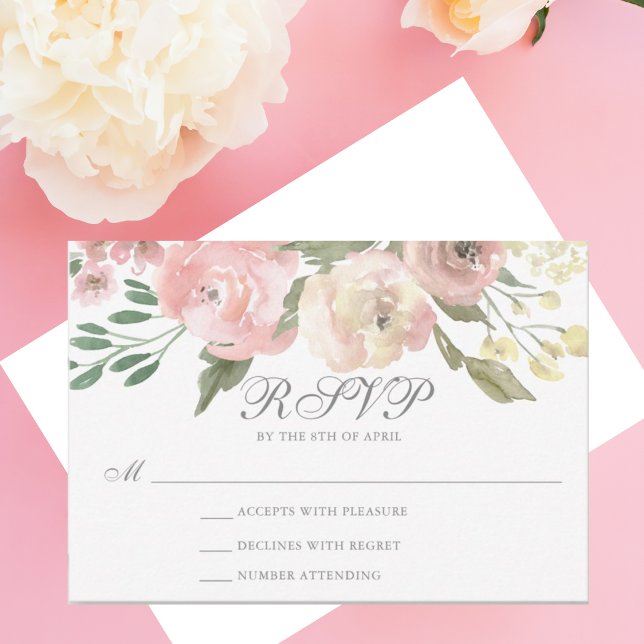 Elegante Blush Pink Elfenbeinblütenhochzeit RSVP Karte (Von Creator hochgeladen)