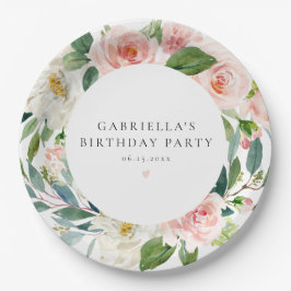 Elegante Blush Pink Floral Geburtstagsparty Pappteller