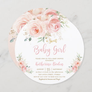 Elegante Blush Pink Floral Gold Girl Babydusche Einladung
