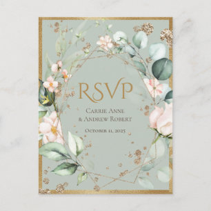 Elegante Blush Pink Floral Gold Green Wedding Postkarte