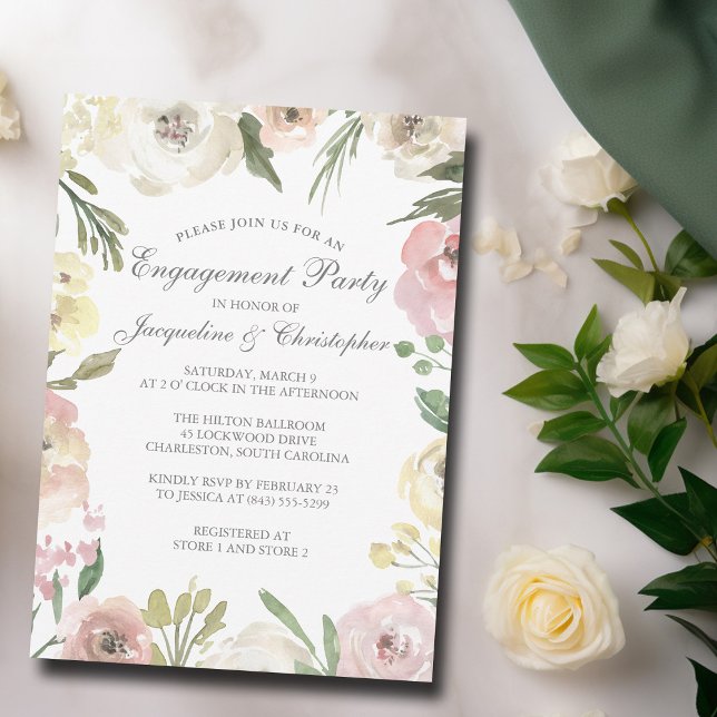 Elegante Blush Pink Floral Sommer Engagement Party Einladung (Von Creator hochgeladen)