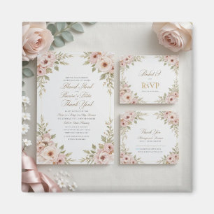 Elegante Blush Pink Floral Wedding Invitation Suit Magnet