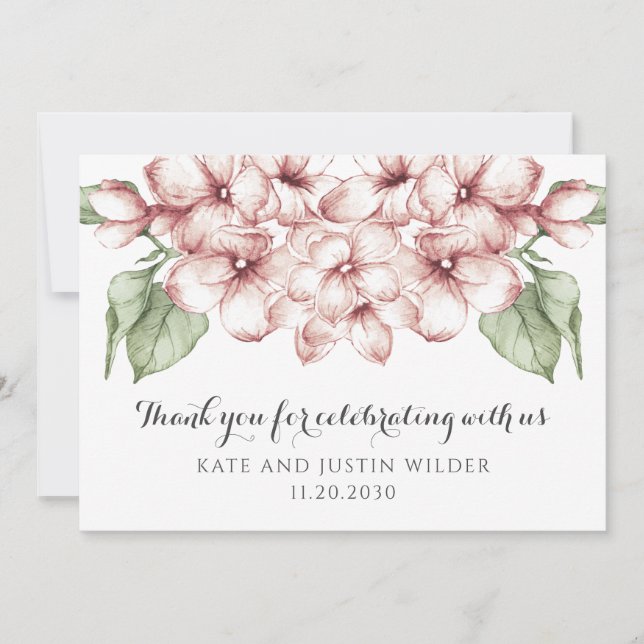 Elegante Blush Pink Floral Wedding Vielen Dank Dankeskarte (Vorderseite)