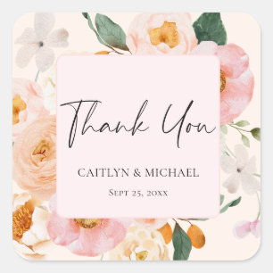 Elegante Blush Pink Floral Wedding Vielen Dank Quadratischer Aufkleber