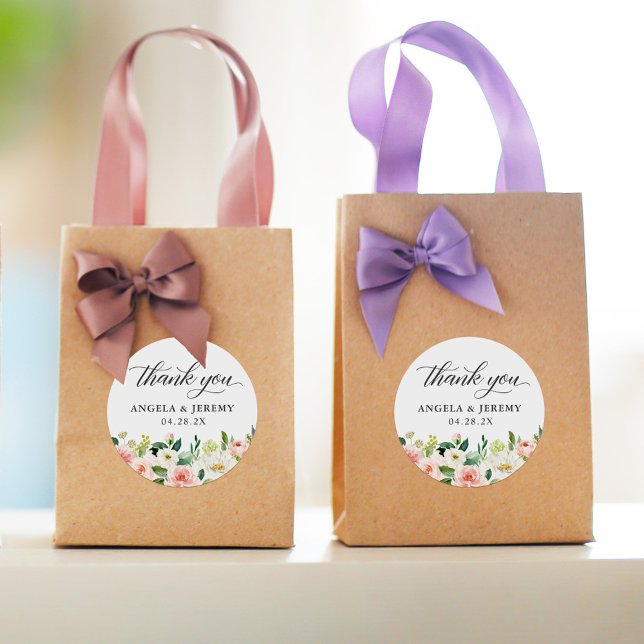 Elegante Blush Pink Floral Wedding Vielen Dank Runder Aufkleber (Von Creator hochgeladen)