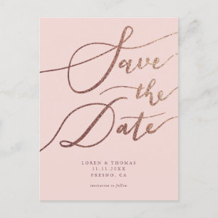 Elegante Blush Pink Gold Hochzeit retten das Datum Ankündigungspostkarte