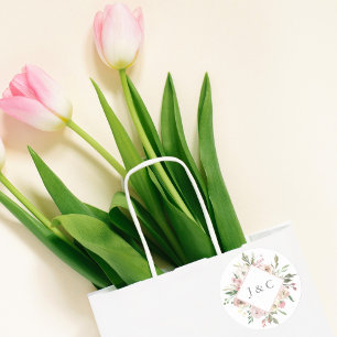 Elegante Blush Pink Ivory Floral Monogram Wedding Runder Aufkleber