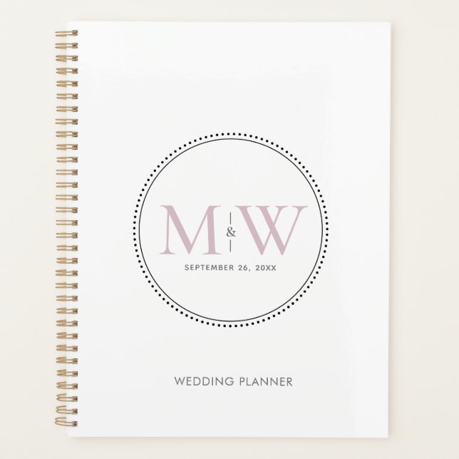 Elegante Blush Pink Monogram Wedding Planer (Vorderseite)