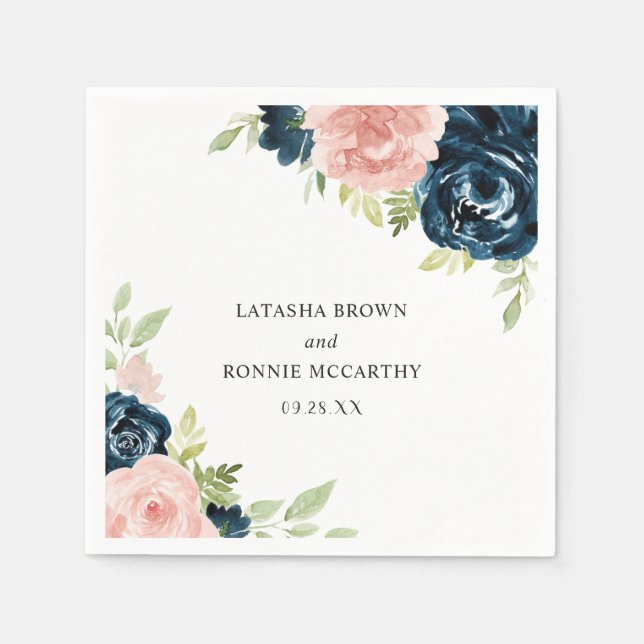 Elegante Blush Pink Navy Blues Hochzeit Serviette (Vorderseite)