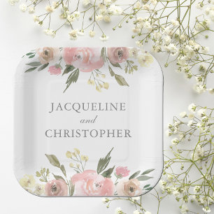 Elegante Blush Pink Peony Floral Spring Wedding Pappteller