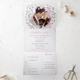 Elegante Blush Pink Peony Floral Wedding Dreifach Gefaltete Einladung
