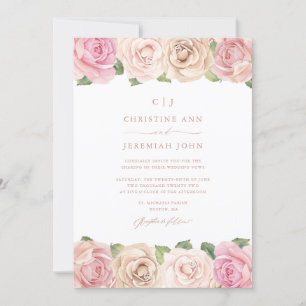 Elegante Blush Pink Rose Blumenhochzeit Einladung