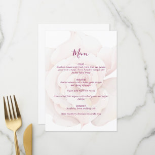 Elegante Blush Pink Rose Blumenhochzeit Menükarte