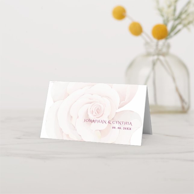 Elegante Blush Pink Rose Blumenhochzeit Platzkarte (Vorderseite)