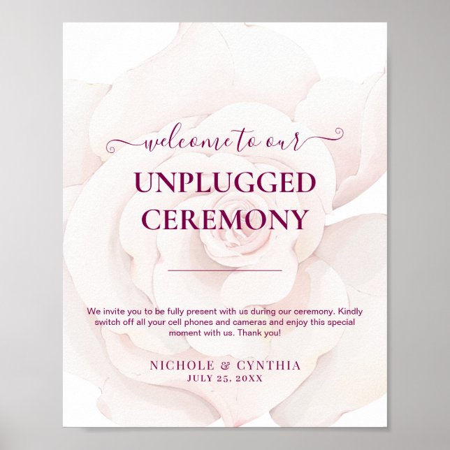 Elegante Blush Pink Rose Blumenhochzeit Poster (Vorne)